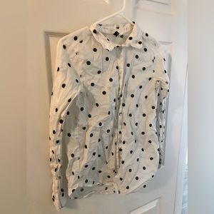 H&M Polka Dot Button-Up Blouse Long-Sleeve Shirt in White, Size Women’s 2